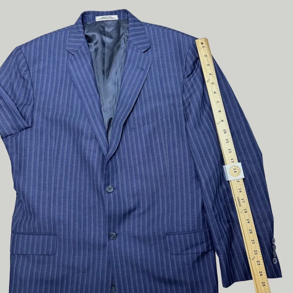 Joseph Abboud Mens 44L Navy Pinstripe Wool Linen Mohair Blazer Sport Coat USA